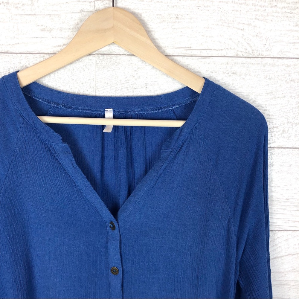 PINK BLUSH Blue Button Down Tunic Top Dress - Picture 3 of 8
